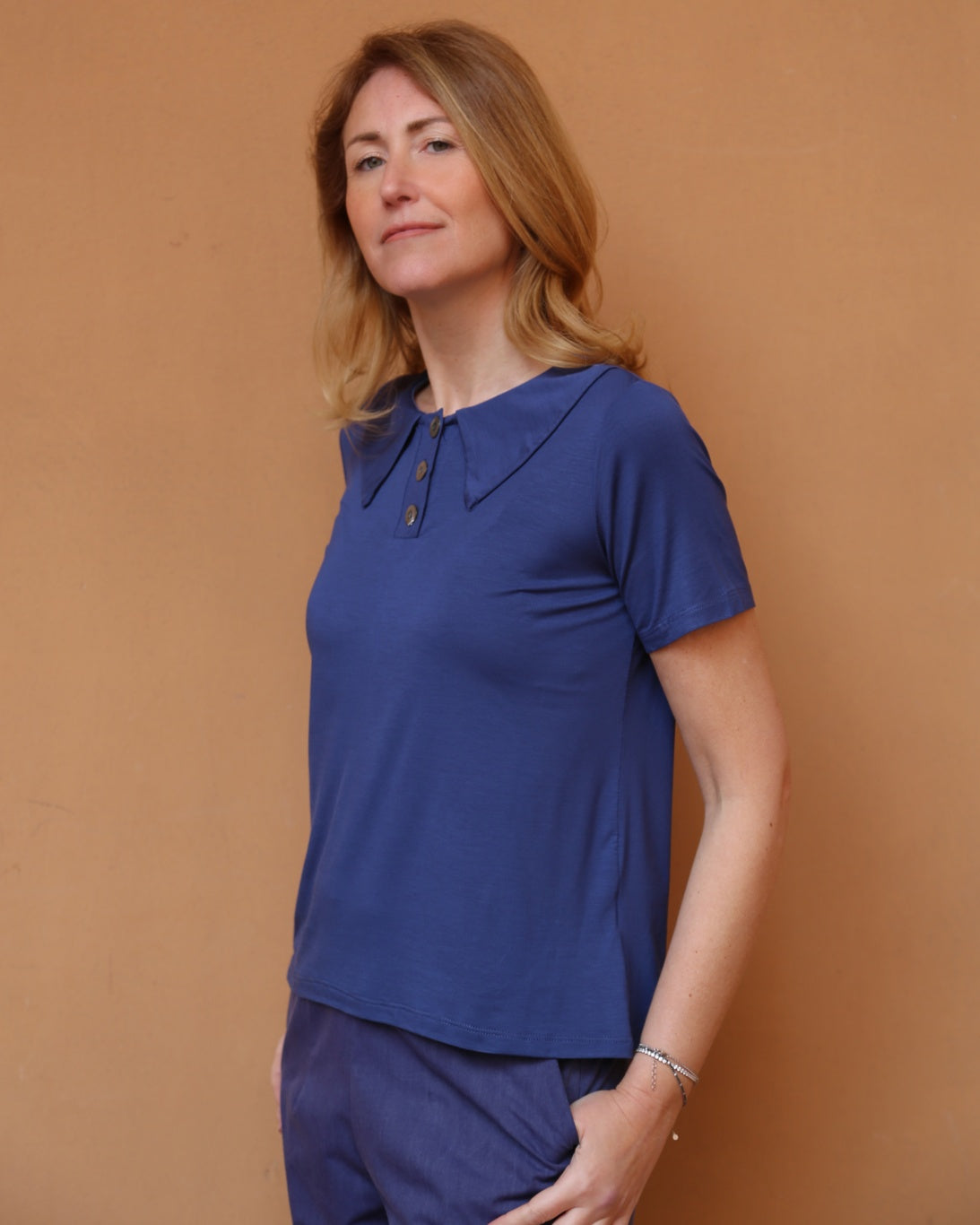 Rainbow _ Polo con colletto blu viscosa