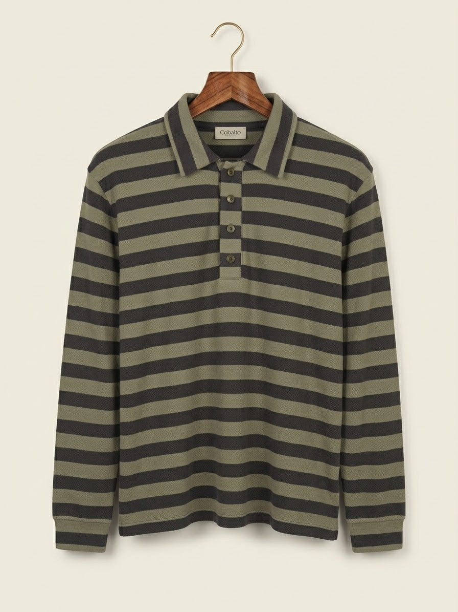 Polo Rio in caldo cotone a righe grigio e salvia