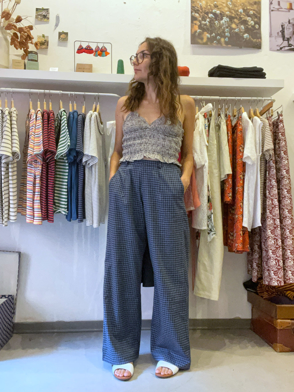 Sayuri cotone Vichy blu