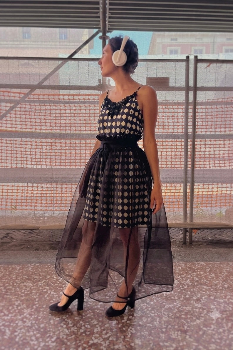 Aria - Gonna maxi in organza di seta nera