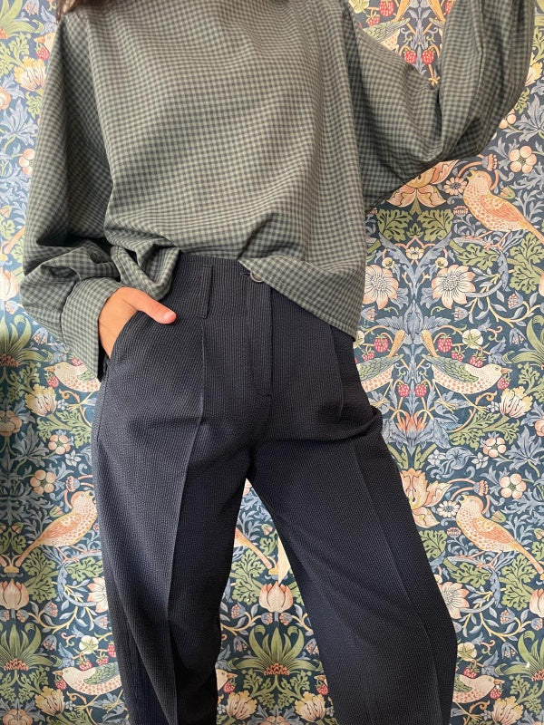 Pantalone Bonnie fresco di lana seersucker