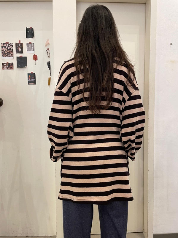 Maxi cardigan Anita a righe nere e cipria