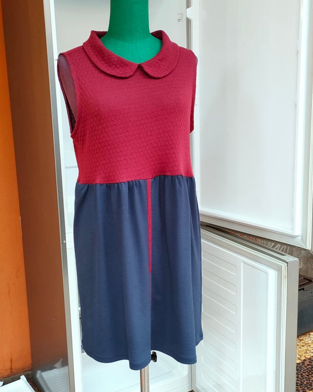 Abito Alice in cotone bordeaux e blu