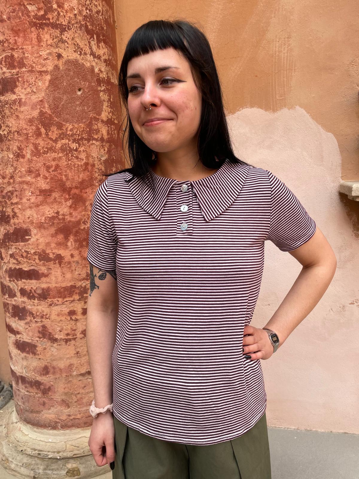 Rainbow - Polo con colletto a righine bianche e bordeaux