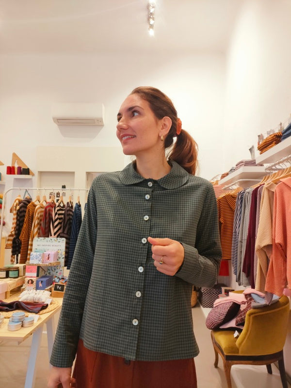 Camicetta Sofia scacco vichy verde in cotone