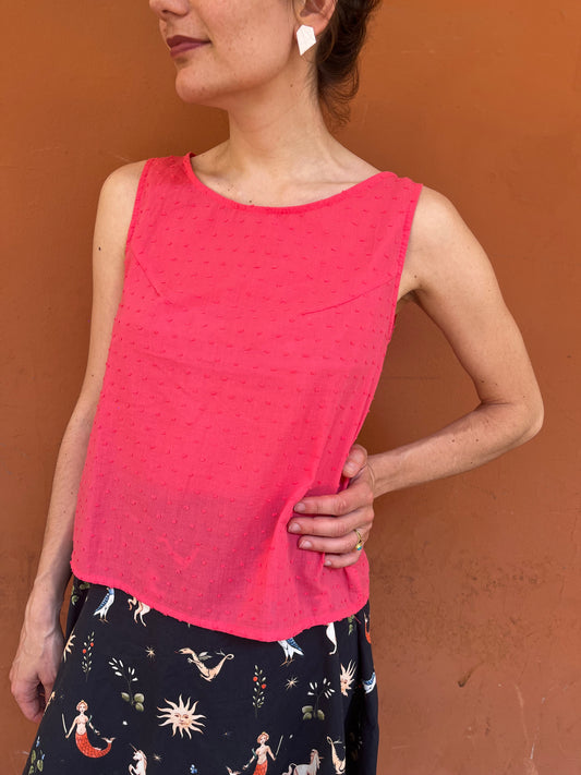 Canotta Audrey in cotone plumetis corallo