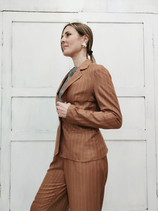 Blazer Aomame gessato tabacco viscosa