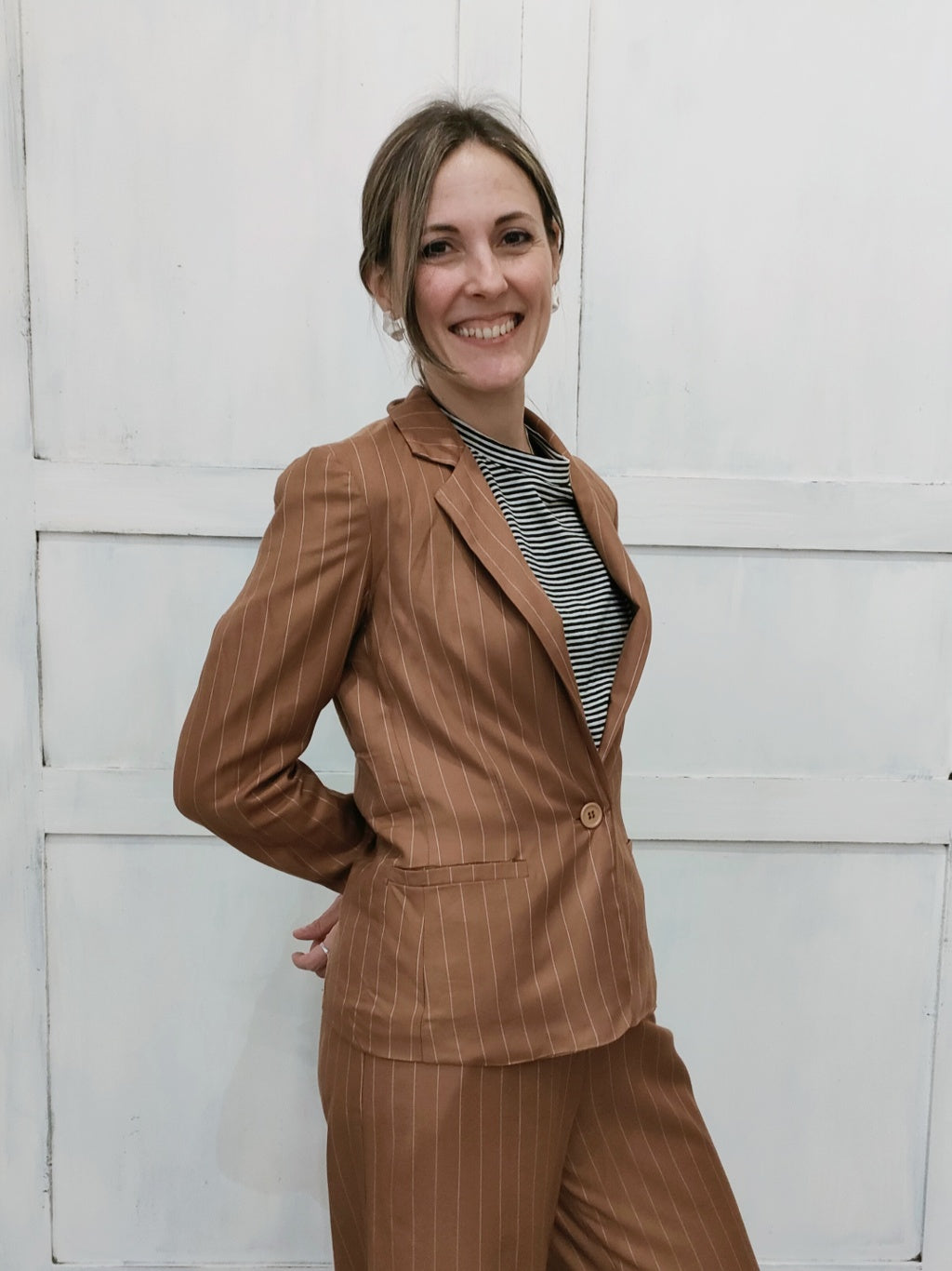 Blazer Aomame gessato tabacco viscosa