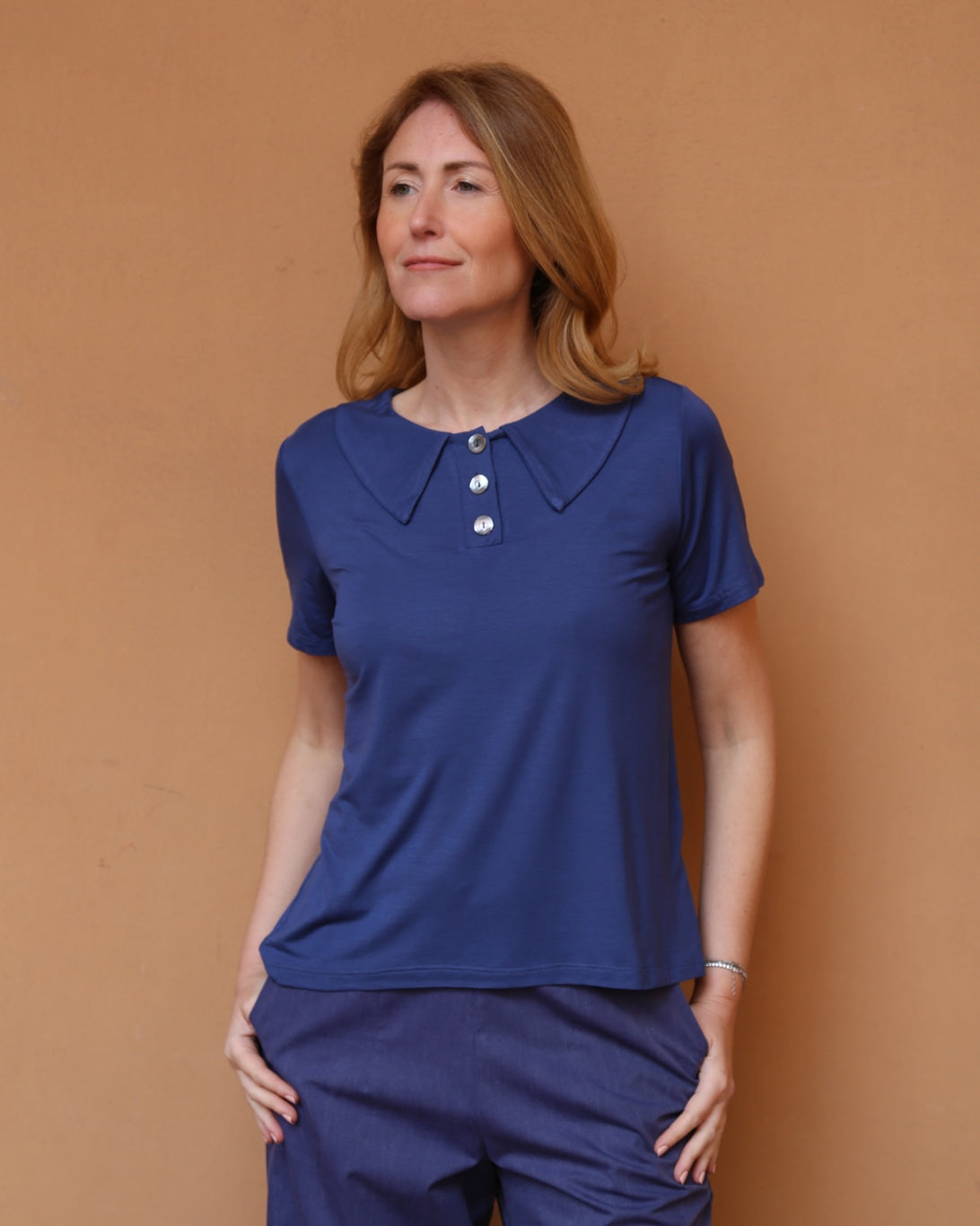 Rainbow _ Polo con colletto blu viscosa