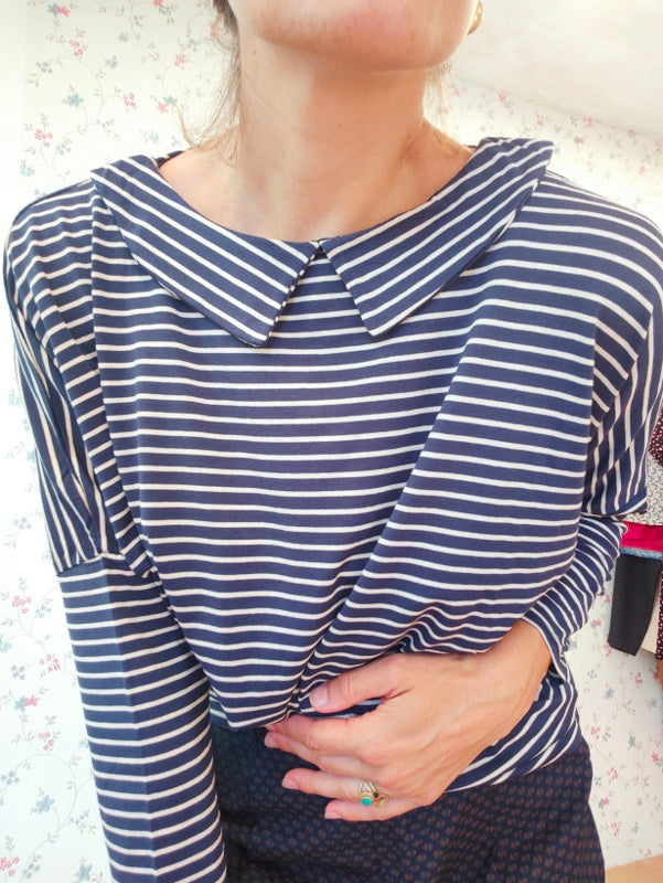 Maglia Candy righe blu e panna