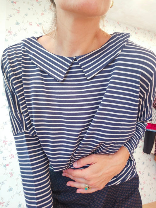 Maglia Candy righe blu e panna