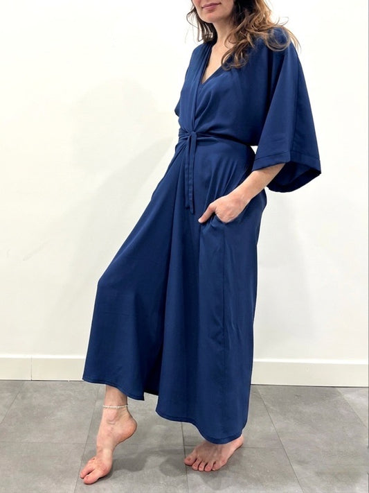 Dea abito in seta blu navy