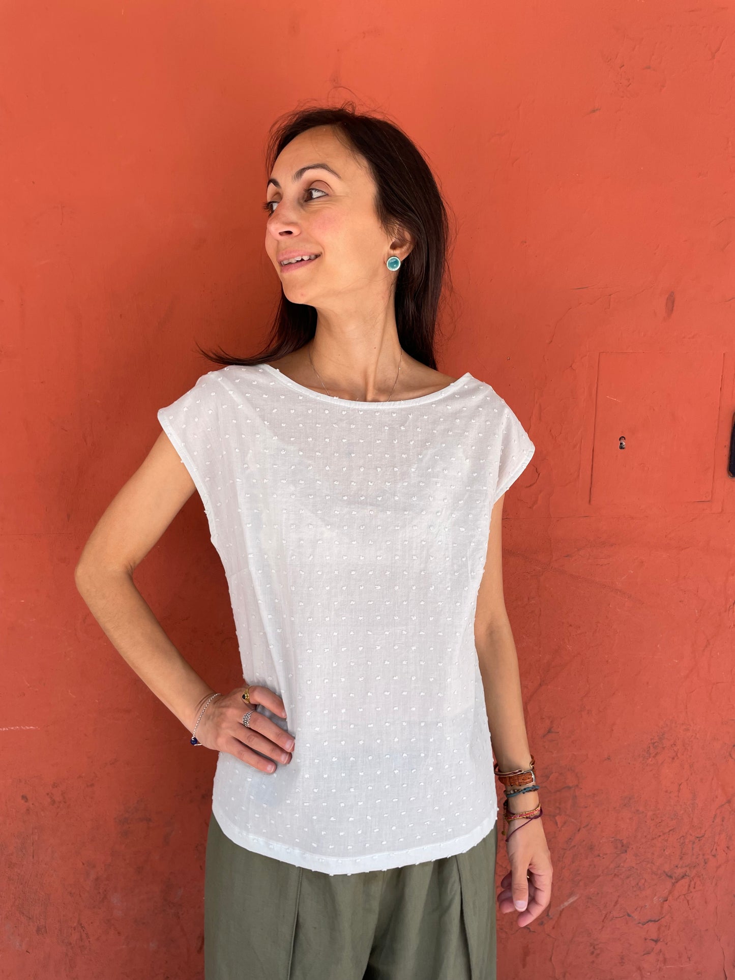 Blusa Emily in plumetis di cotone menta
