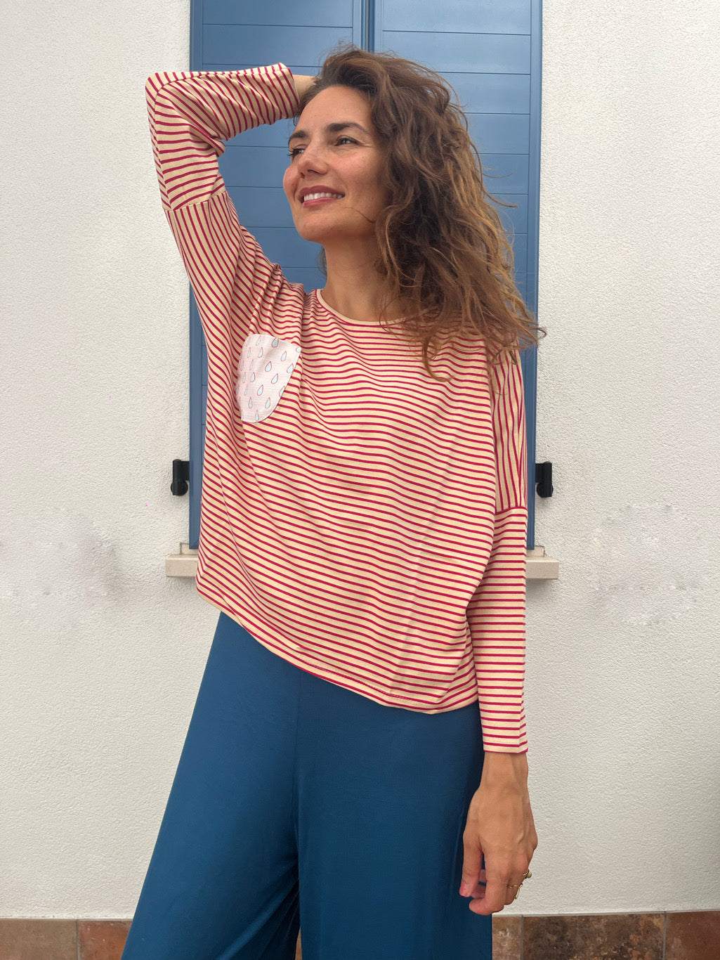Maglia Tsuki righine ciclamino e crema