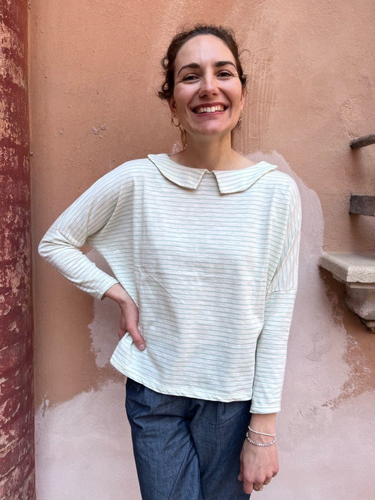 Maglia Candy cotone righe panna e menta