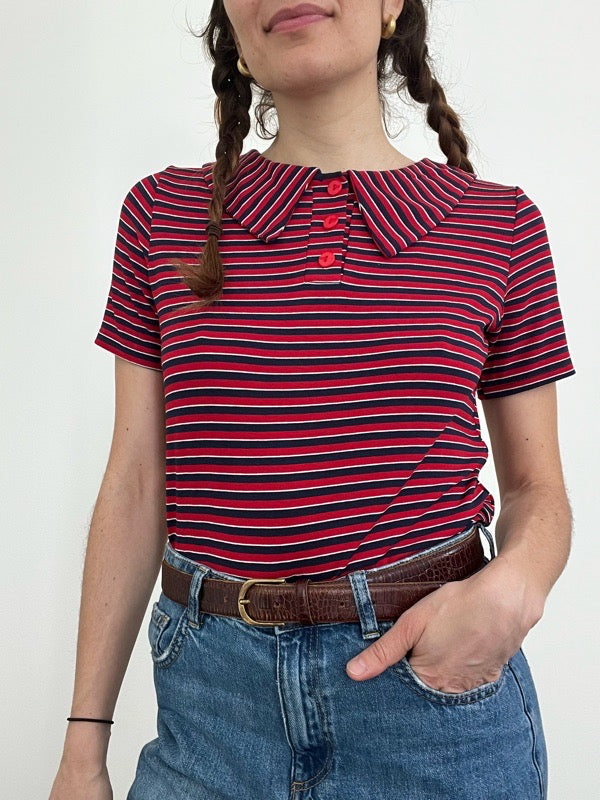 Rainbow Polo con colletto a righe rosse blu e bianche