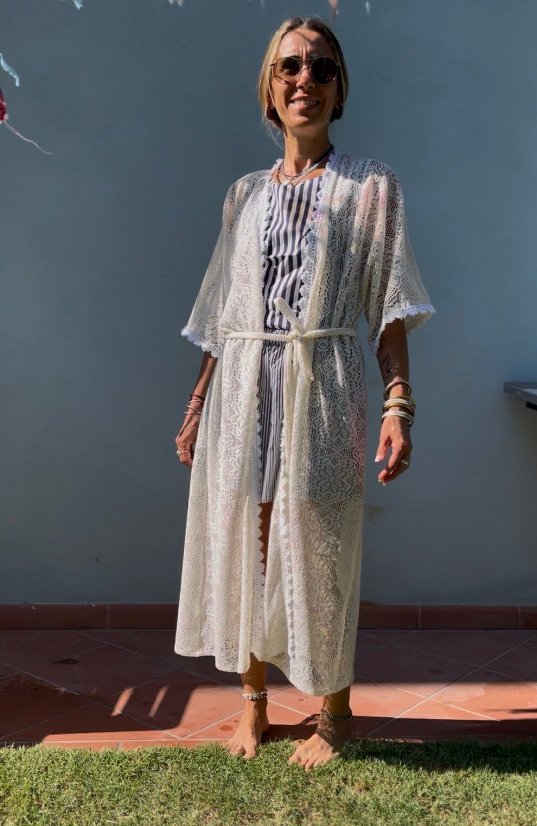 Kimono Dea in pizzo avorio