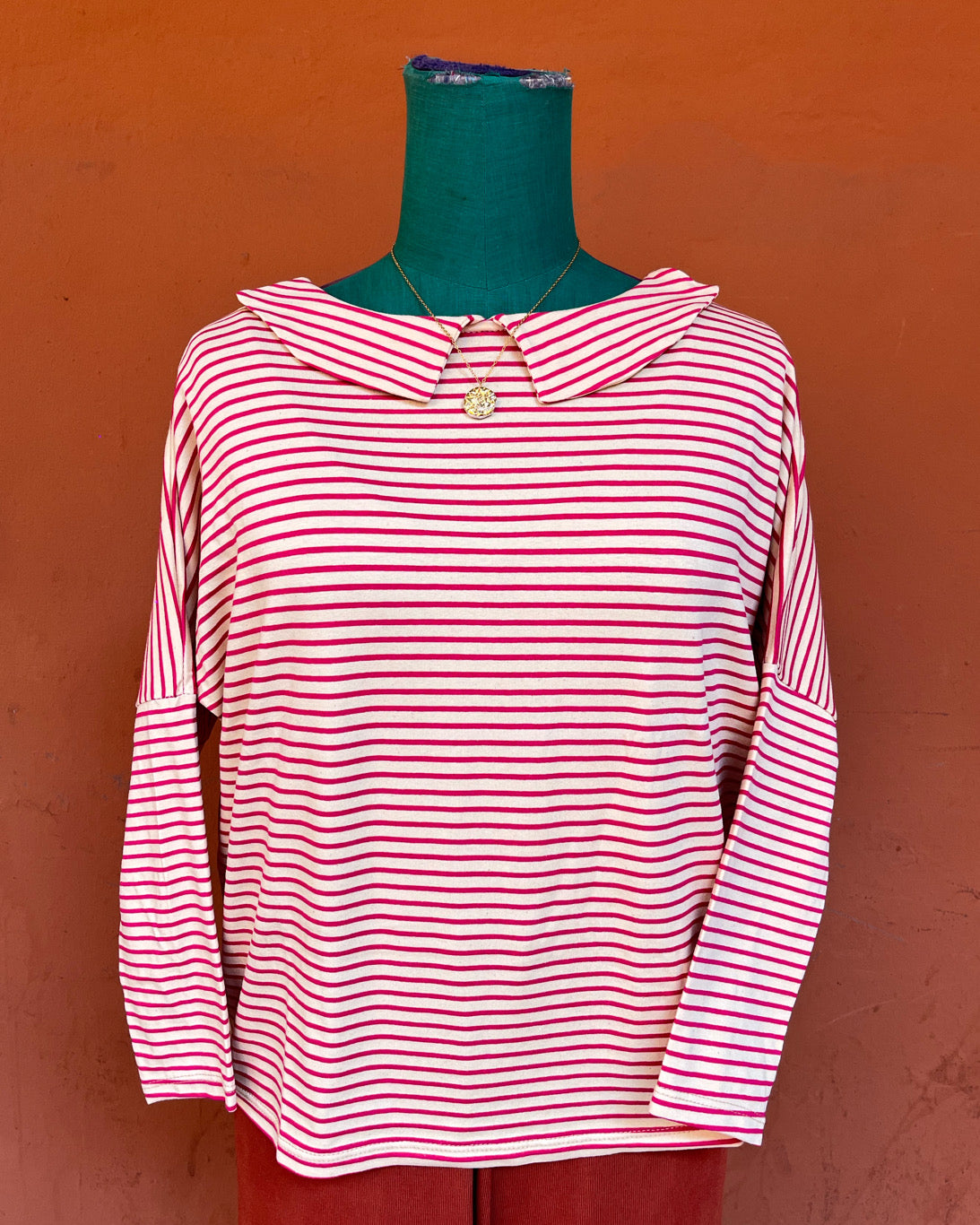 Maglia Candy a righe crema e lampone