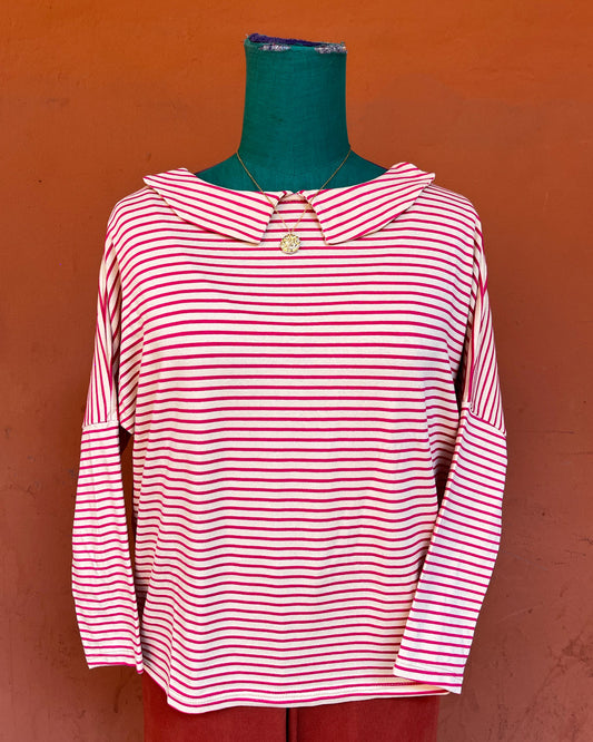 Maglia Candy a righe crema e lampone
