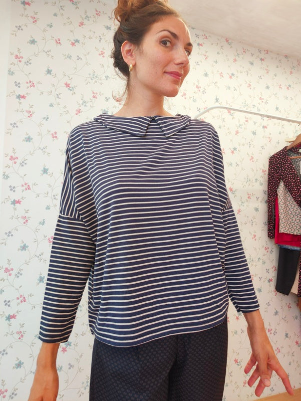 Maglia Candy righe blu e panna