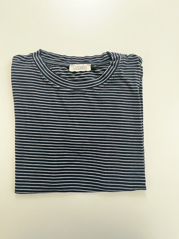 T-shirt cotone righine bianche e blu