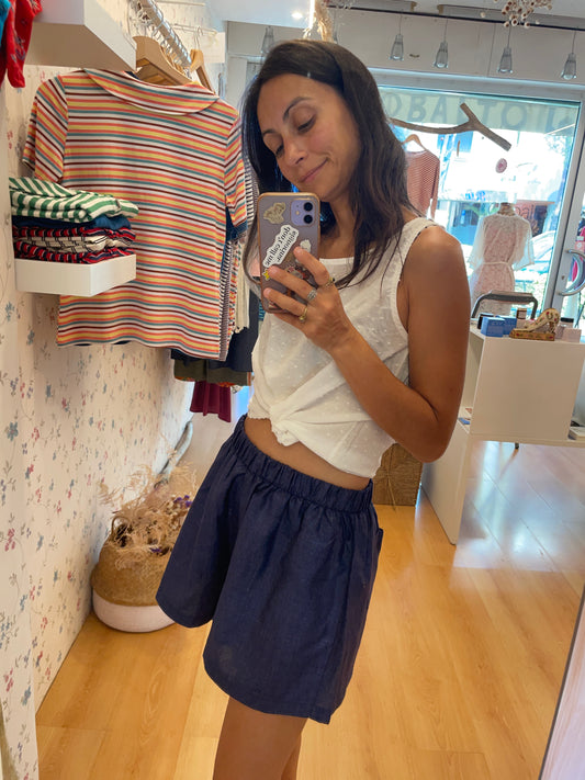 Shorts in lino blu