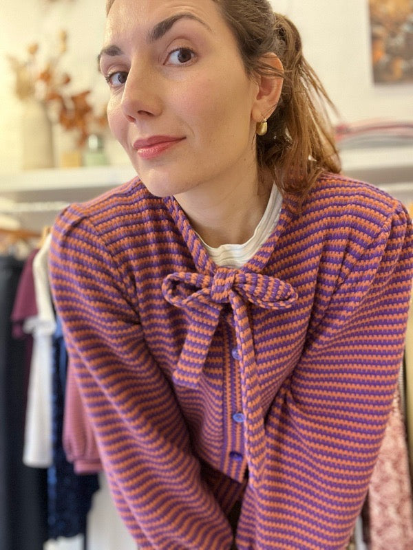 Cardigan Penny a righe arancio e viola