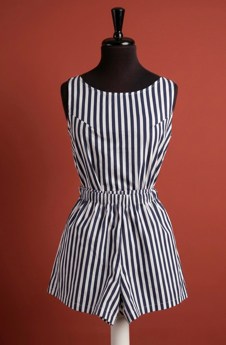 Completino in cotone a righe blu