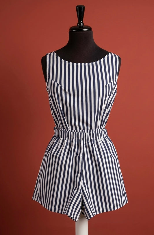 Completino in cotone a righe blu