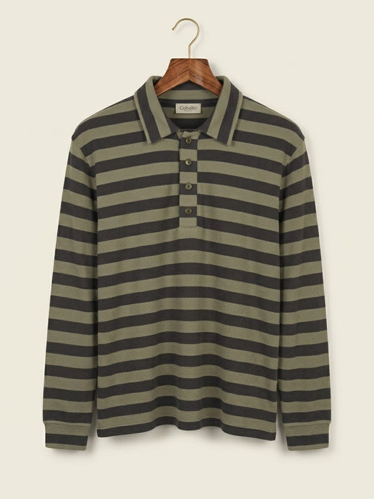Polo Rio in caldo cotone a righe grigio e salvia