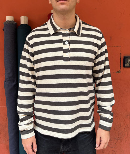 Polo Rio in caldo cotone a righe panna e grigio