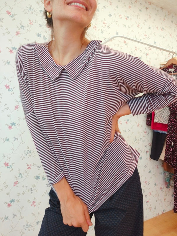 Maglia Candy righe bordeaux e panna