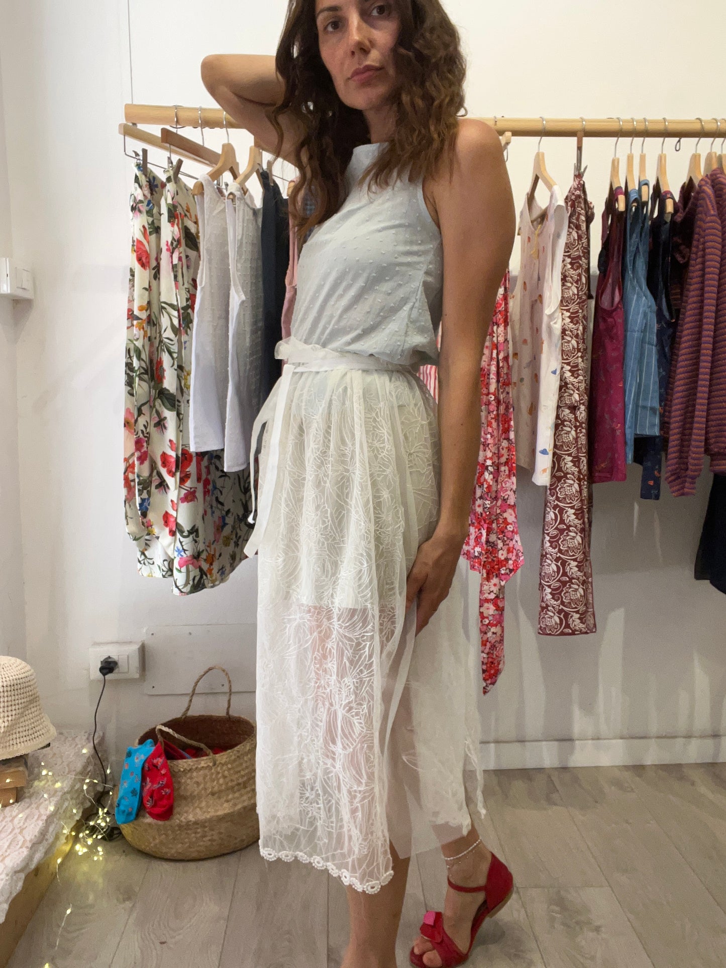 Aria - Gonna maxi in tulle ricamato avorio