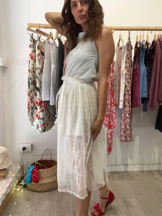 Aria - Gonna maxi in tulle ricamato avorio