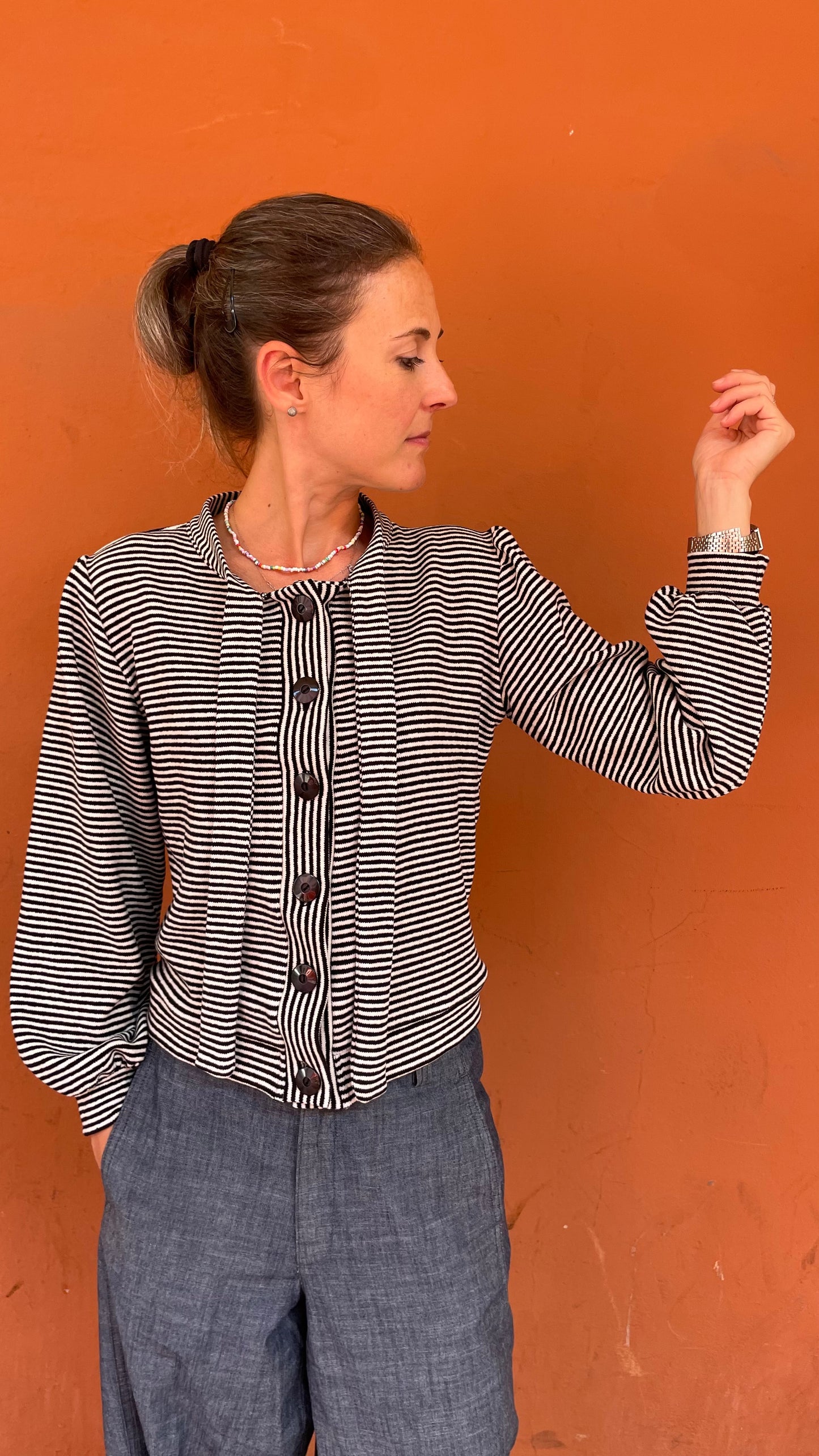 Cardigan Penny a righine bianche e nere