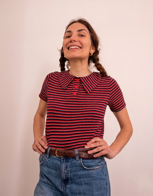 Rainbow Polo con colletto a righe rosse blu e bianche