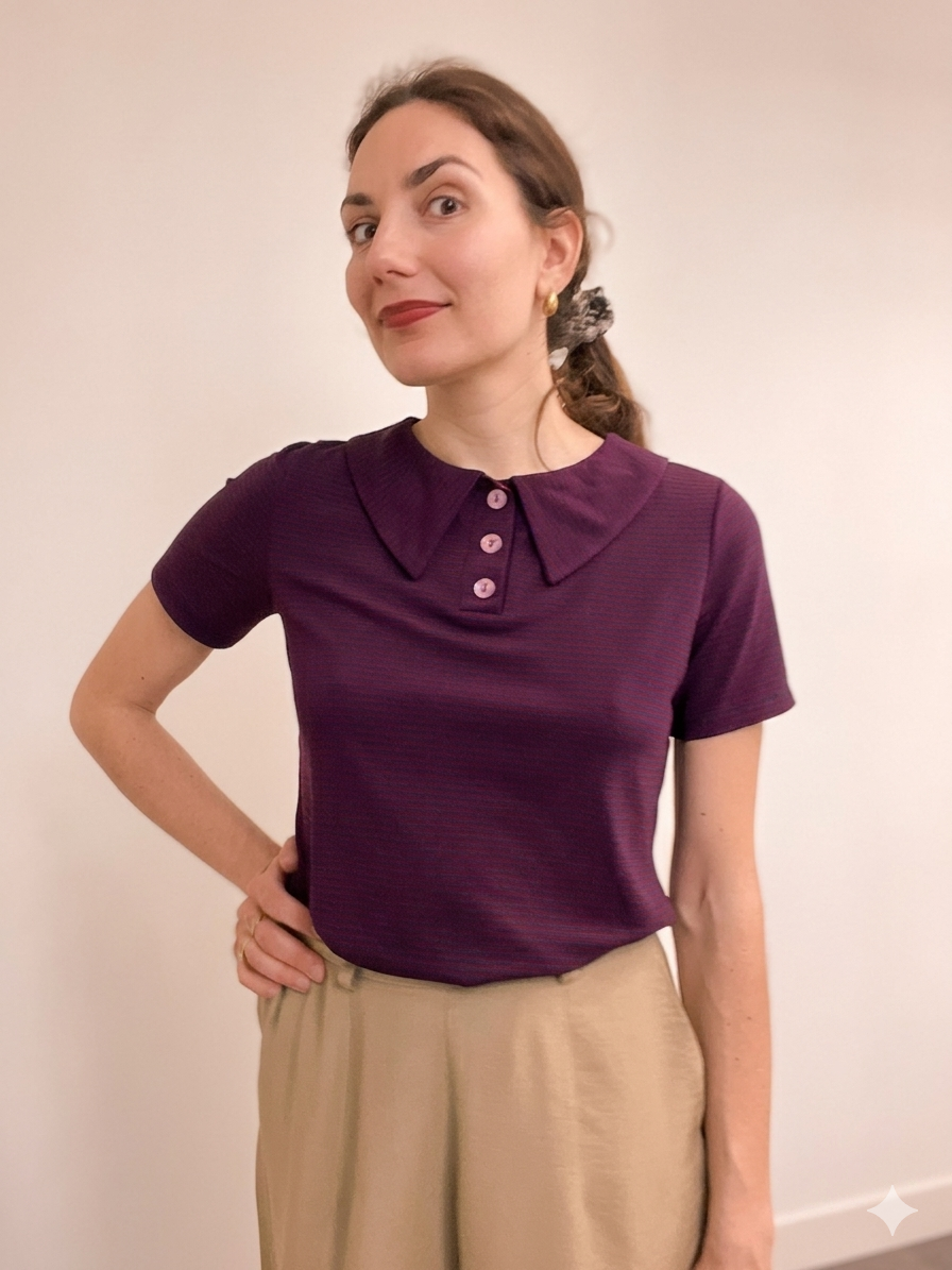 Rainbow Polo con colletto a righe bordeaux e blu