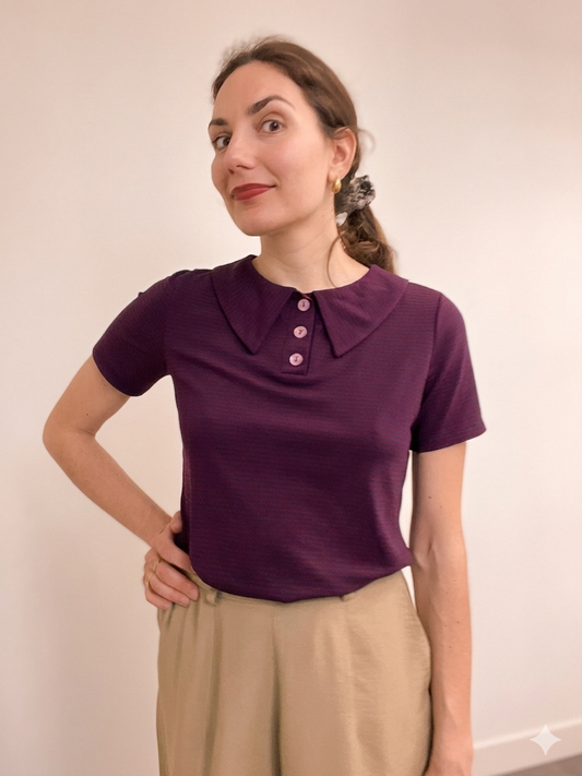 Rainbow Polo con colletto a righe bordeaux e blu