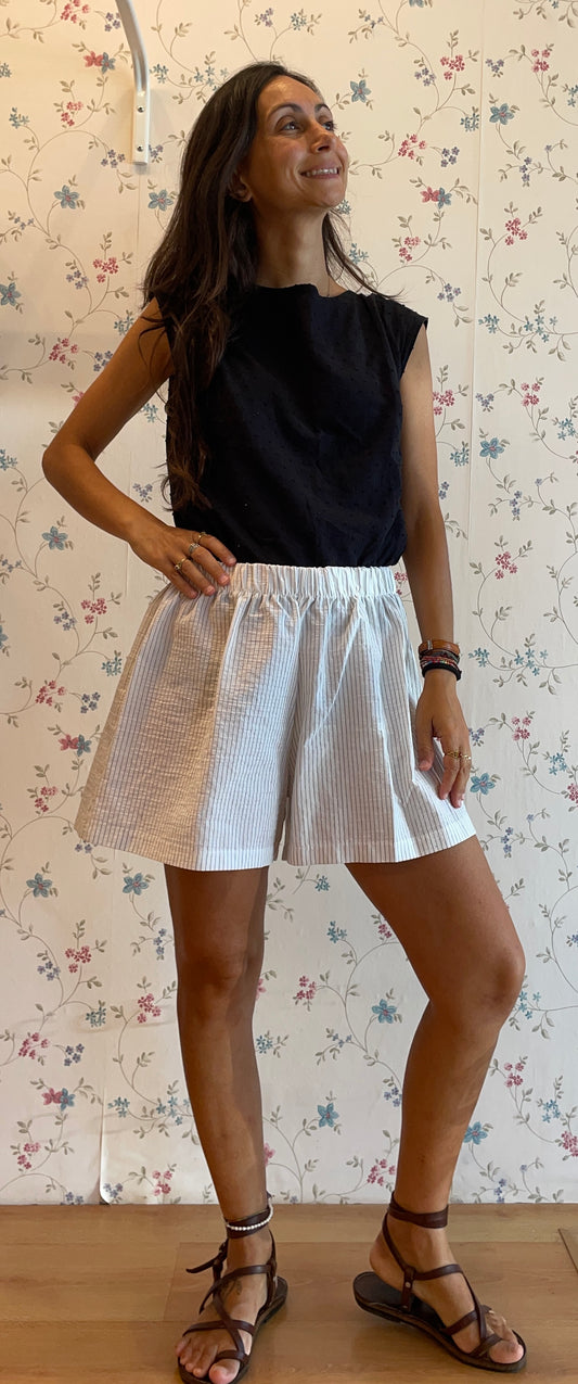 Shorts in cotone bianco righine grafite