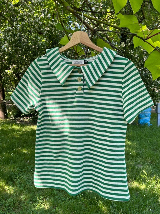 Rainbow Polo con colletto a righe verdi e bianche in cotone