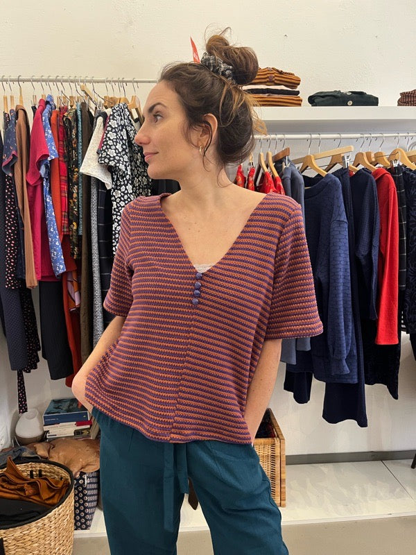 Blusa Joy in cotone a righine viola