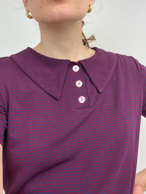 Rainbow Polo con colletto a righe bordeaux e blu