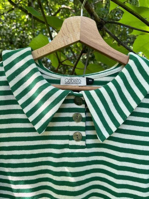 Rainbow Polo con colletto a righe verdi e bianche in cotone