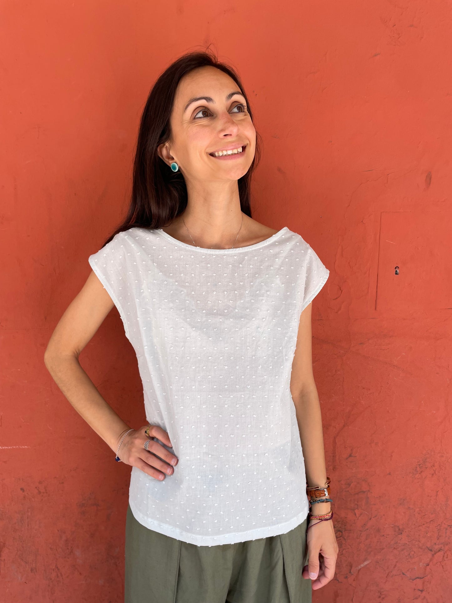 Blusa Emily in plumetis di cotone menta