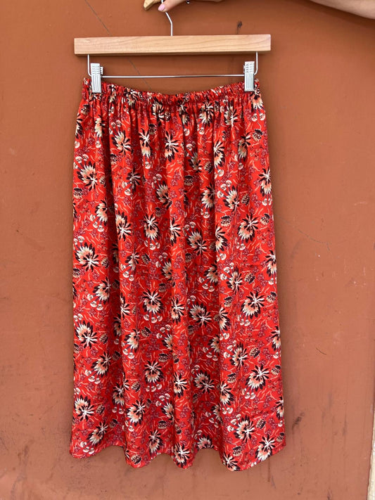 Gonna con elastico midi viscosa fantasia etnica ruggine