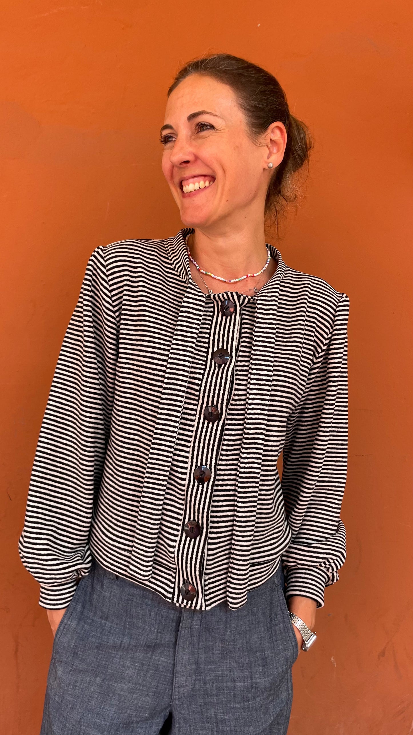 Cardigan Penny a righine bianche e nere