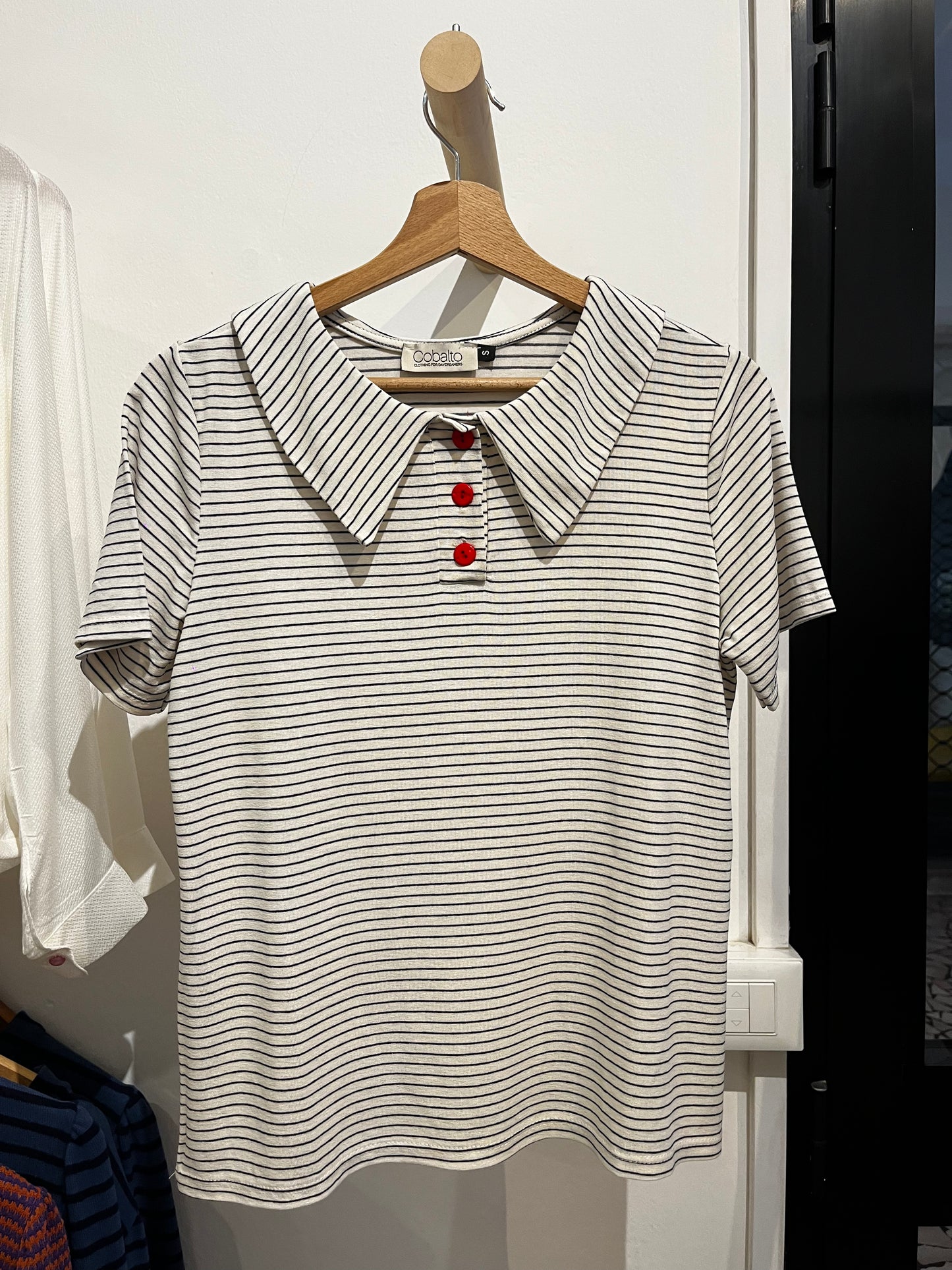 Rainbow Polo con colletto righine bianca e blu