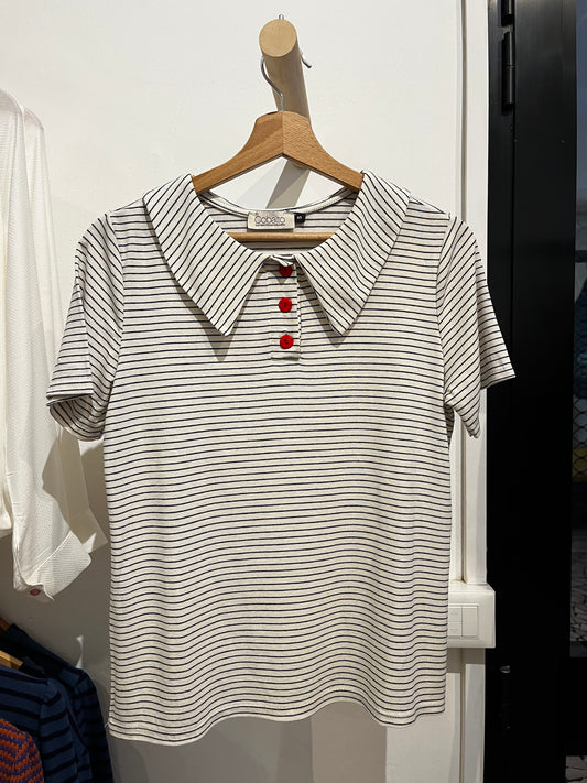 Rainbow Polo con colletto righine bianca e blu