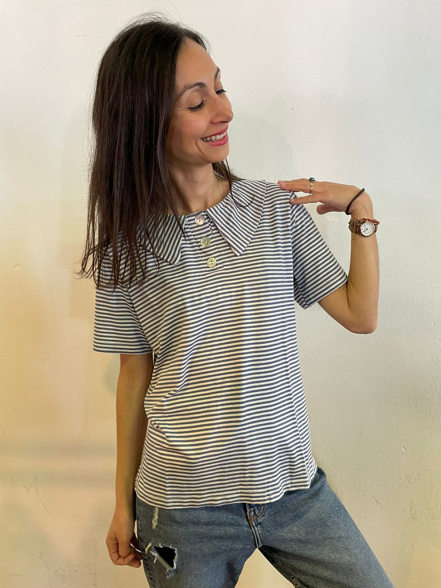 Rainbow _ Polo con colletto righine azzurre