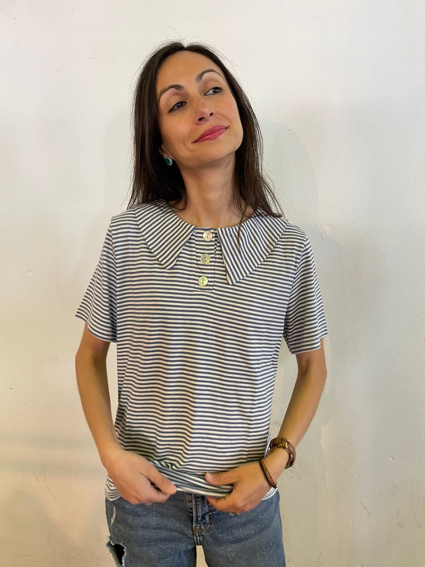 Rainbow _ Polo con colletto righine azzurre